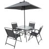 Outdoor Patio Dining Set for 4 People, Metal Patio Furniture Table and Chair Set with Umbrella, Black