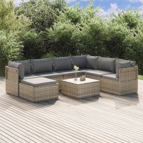 8 Piece Patio Lounge Set with Cushions Gray Poly Rattan