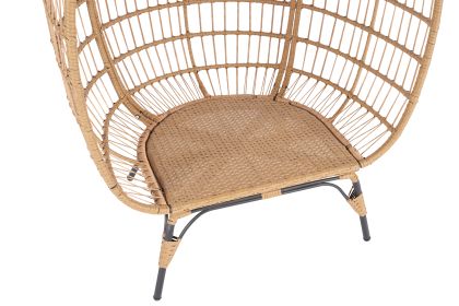 Wicker Egg Chair, Oversized Indoor Outdoor Lounger for Patio, Backyard, Living Room w/ 5 Cushions, Steel Frame, 440lb Capacity - Beige