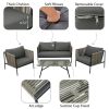 GO 4-Piece Rope Sofa Set with Thick Cushions and Toughened Glass Table, All-Weather Patio Furniture Set For 4 Person With Loveseat, Gray