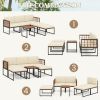 6 Pieces Acacia Wood Patio Furniture Set with Coffee Table and Ottomans