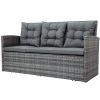 5-piece Outdoor UV-Resistant Patio Sofa Set with Storage Bench All Weather PE Wicker Furniture Coversation Set with Glass Table, Gray