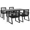 5 Piece Patio Dining Set Black PVC Rattan