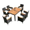 EELIFEE 7 piece Outdoor Patio Wicker Dining Set Patio Wicker Furniture Dining Set w/Acacia Wood Top