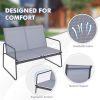 4 Pieces of Metal Patio Furniture Chat Set with Tempered Glass Coffee Table