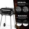 28" Portable Charcoal Grill with Wheels and Foldable Side Shelf, Large BBQ Smoker with Adjustable Vents on Lid for Outdoor Party Camping Picnic