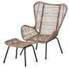 Outdoor Patio 5-Piece Rattan Conversation Set, PE Wicker Arm Chairs with Stools and Tempered Glass Tea Table for Balcony, Natural Rattan+Dark Gray