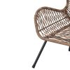 Outdoor Patio 5-Piece Rattan Conversation Set, PE Wicker Arm Chairs with Stools and Tempered Glass Tea Table for Balcony, Natural Rattan+Dark Gray