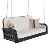 GO PE Wicker Porch Swing, 2-Seater Hanging Bench With Chains, Patio Furniture Swing For Backyard Garden Poolside, Black And Beige