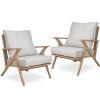 2 Pieces Patio Furniture Chairs, Set of 2 Outdoor Acacia Wood Sofa Set with Soft Seat for Garden, Backyard, Poolside, Bistro and Deck