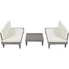 Outdoor 3-Piece Patio Furniture Set Solid Wood Sectional Sofa Set with Coffee Table Conversation Set with Side Table and Cushions; Grey+Beige