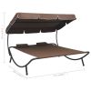 Patio Lounge Bed with Canopy and Pillows Brown