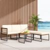 6 Pieces Acacia Wood Patio Furniture Set with Coffee Table and Ottomans