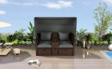 2-Seater Outdoor Patio Daybed Outdoor Double Daybed Outdoor Loveseat Sofa Set with Foldable Awning and Cushions for Garden, Balcony, Poolside, Grey