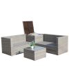 4 Piece Patio Sectional Wicker Rattan Outdoor Furniture Sofa Set with Storage Box Grey