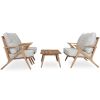 4 PCS Acacia Wood Patio Furniture Set, Outdoor Seating Sofa Set with Grey Cushions & Back Pillow, Outdoor Conversation Set with Coffee Table