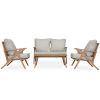 4 PCS Acacia Wood Patio Furniture Set, Outdoor Seating Sofa Set with Grey Cushions & Back Pillow, Outdoor Conversation Set with Coffee Table