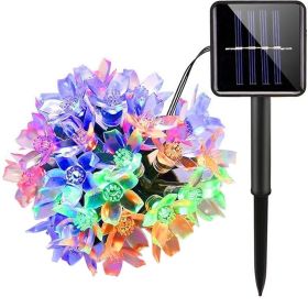 Solar Cherry Blossom Light String LED Peach Blossom Decorative Lights Christmas Festival Courtyard Transparent Flower Light Belt (Color: Multi Color)