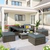 Patio Furniture Sets;  5-Piece Patio Wicker Sofa with Adustable Backrest;  Cushions;  Ottomans and Lift Top Coffee Table