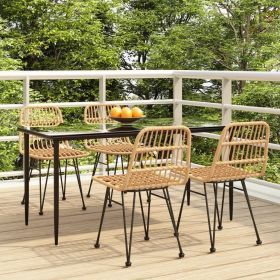 5 Piece Patio Dining Set Poly Rattan (Color: Brown)