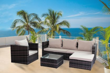 Rattan Patio Furniture Set Wicker Sofa Cushioned Sectional Furniture Set Garden Patio Sofa Set (4 Pieces, Brown) (Color: Brown)