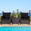 3 Pieces Rattan Patio Furniture Set with Washable Cushion