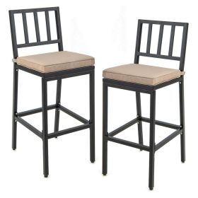 Set of 2 Patio Bar Chairs with Detachable Cushion and Footrest (Style: Vertical Stripes)