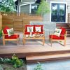 4 Pieces Patio Acacia Wood Thick Cushion Loveseat Sofa Set