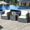 3 Pieces Patio Rattan Furniture Bistro Sofa Set with Cushioned