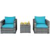 3 Pieces Patio Rattan Furniture Bistro Sofa Set with Cushioned