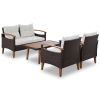 4-Piece Garden Furniture;  Patio Seating Set;  PE Rattan Outdoor Sofa Set;  Wood Table and Legs;  Brown and Beige