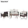 4-Piece Garden Furniture;  Patio Seating Set;  PE Rattan Outdoor Sofa Set;  Wood Table and Legs;  Brown and Beige