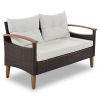 4-Piece Garden Furniture;  Patio Seating Set;  PE Rattan Outdoor Sofa Set;  Wood Table and Legs;  Brown and Beige