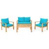 4 Pieces Patio Acacia Wood Thick Cushion Loveseat Sofa Set