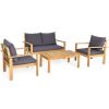 4 Pieces Patio Acacia Wood Thick Cushion Loveseat Sofa Set