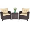 3 Pieces Rattan Patio Furniture Set with Washable Cushion