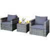 3 Pieces Patio Rattan Furniture Bistro Sofa Set with Cushioned