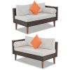 4-pieces Outdoor Wicker Sofa Set; Patio Furniture with Colorful Pillows; L-shape sofa set; Beige cushions and Brown Rattan