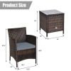 3 Pieces Ergonomic Wicker Patio Conversation Set