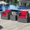 3 Pieces Patio Rattan Furniture Bistro Sofa Set with Cushioned