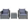 3 Pieces Patio Rattan Furniture Bistro Sofa Set with Cushioned