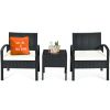 3 Pieces Outdoor Rattan Patio Conversation Set with Seat Cushions