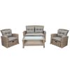 Patio Furniture Set;  4 Piece Outdoor Conversation Set All Weather Wicker Sectional Sofa with Ottoman and Cushions