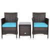 3 Pieces Ergonomic Wicker Patio Conversation Set