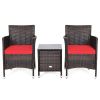 3 Pieces Ergonomic Wicker Patio Conversation Set