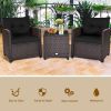 3 Pieces Rattan Patio Furniture Set with Washable Cushion