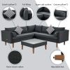 4-pieces Outdoor Wicker Sofa Set; Patio Furniture with Colorful Pillows; L-shape sofa set; Beige cushions and Brown Rattan