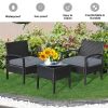 3 Pieces Outdoor Rattan Patio Conversation Set with Seat Cushions