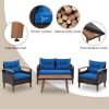 4-Piece Garden Furniture;  Patio Seating Set;  PE Rattan Outdoor Sofa Set;  Wood Table and Legs;  Brown and Beige