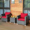 3 Pieces Patio Rattan Furniture Bistro Sofa Set with Cushioned